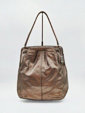 Cartier Marcello Metallic Bronze Leather Python Trim Tote Shoulder Bag